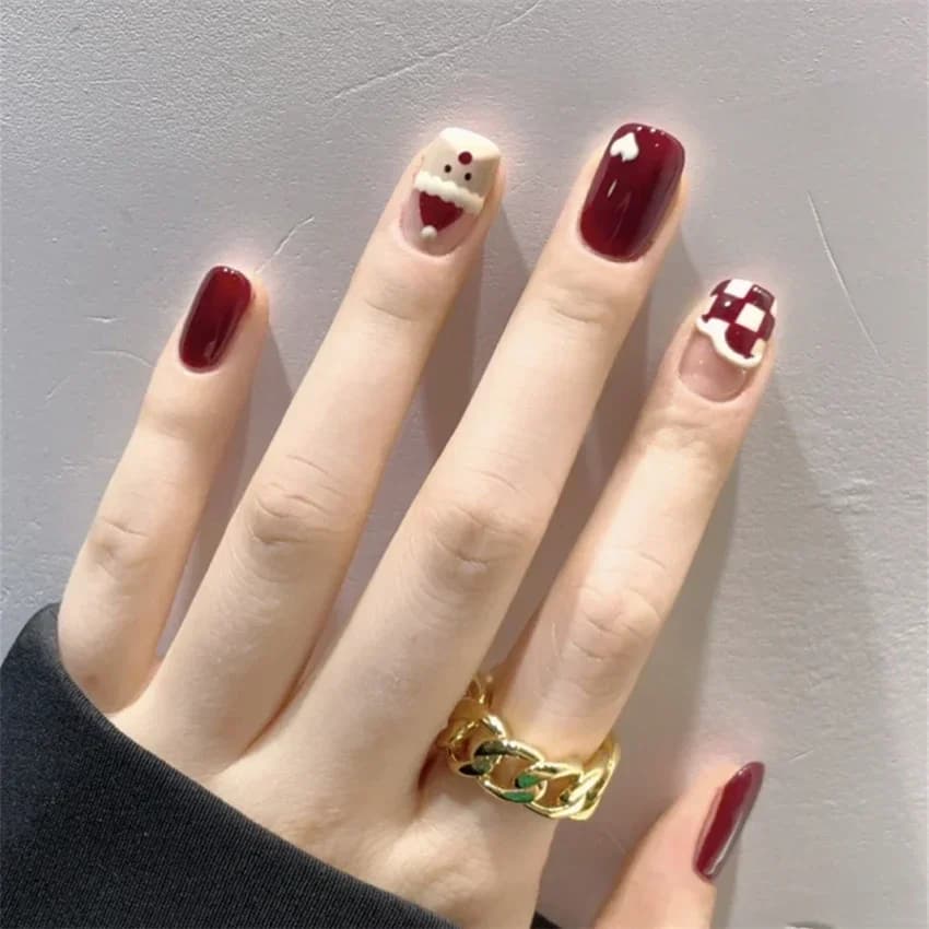 24 pz/set Natale Scacchi Checker Acrilico Punte Del Chiodo Finto Morbido Finito Indossare Breve Presse sul Nail Art Patch Copertura Completa Unghie Finte