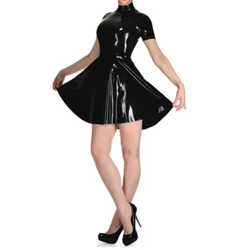 Costume da indossare per night club con gonna a pieghe in gomma con cerniera posteriore in lattice fatto a mano