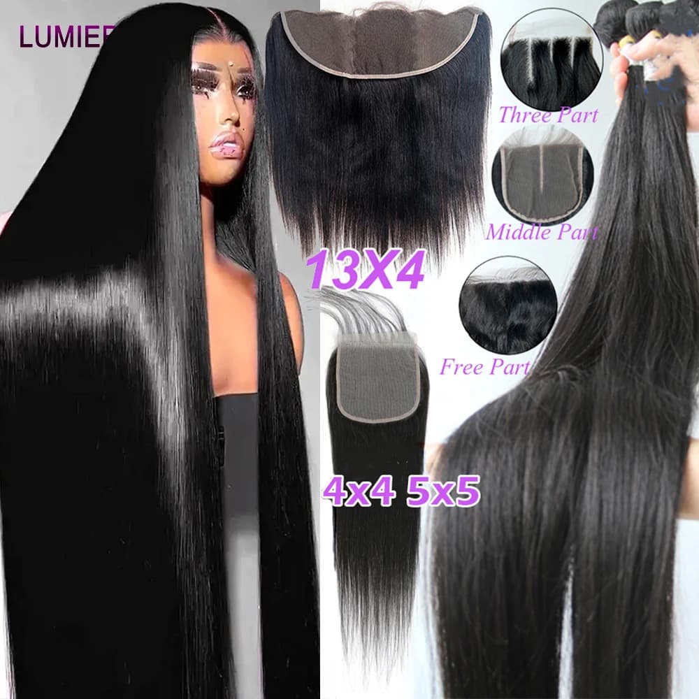 30 32 inch bone smooth band with front closure HD lace closures with bundles Hair extension with virgin human hair bundles