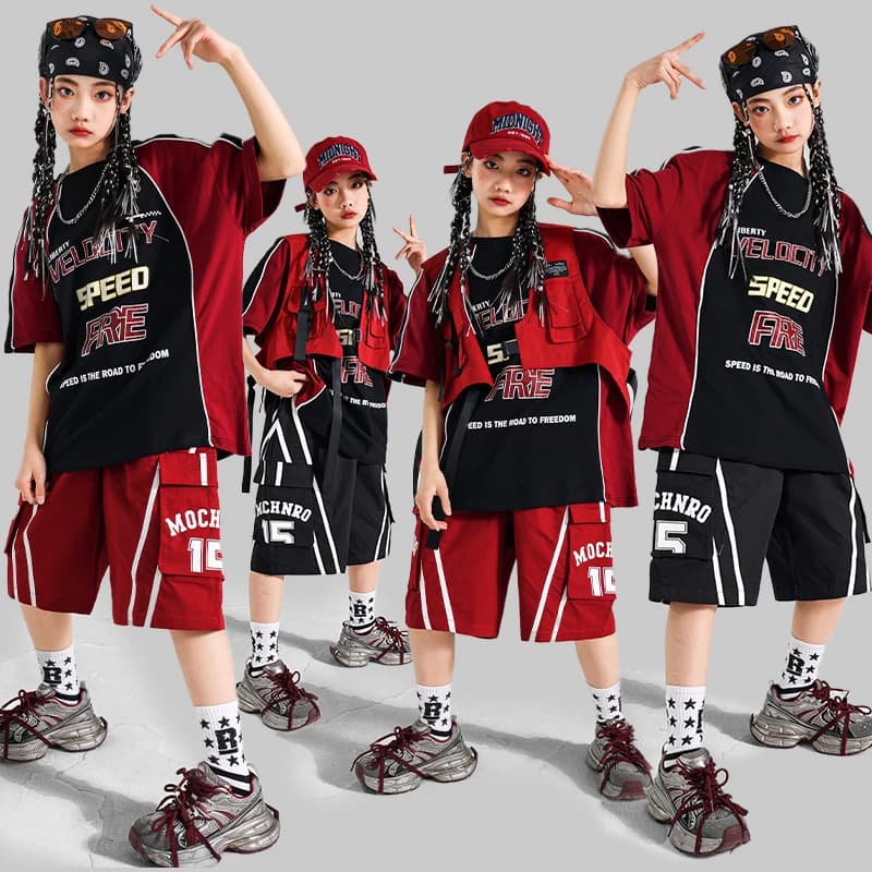 Moda adolescente Hiphop Costumi di danza jazz T-shirt Pantaloncini Set di abbigliamento per ragazzo Ragazza Hip Hop Street Style Outfit Suit Stage Wear