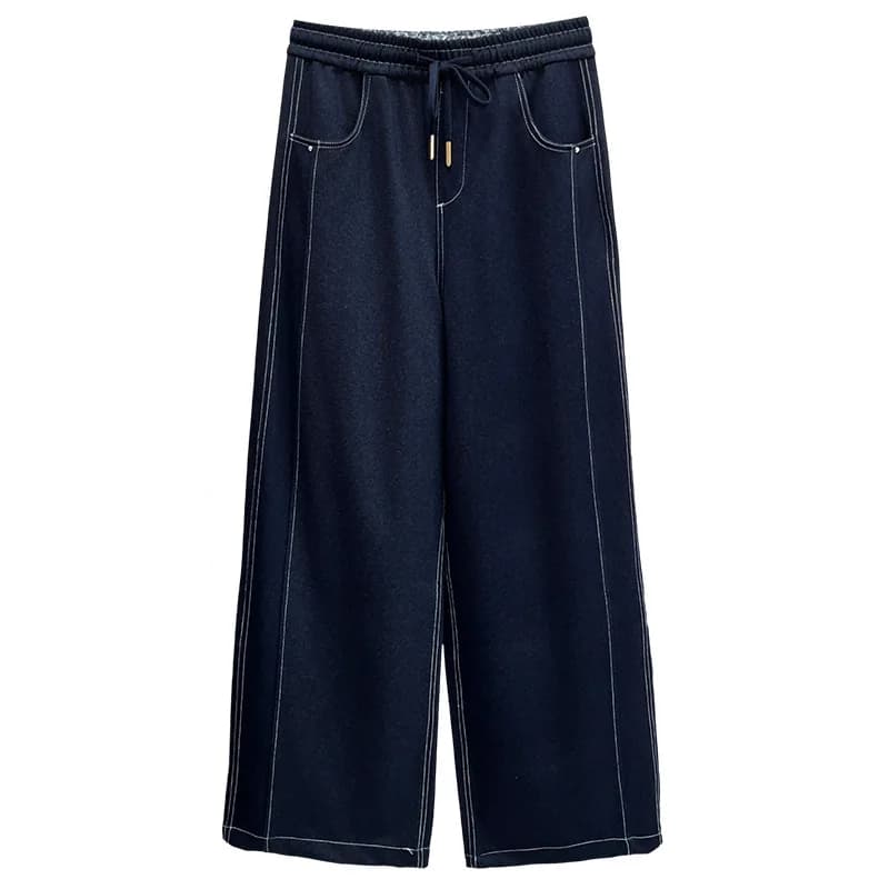Women's Jeans XXXXL Fashion Strong Sizes New Autumn 2025 Long Straight Leg Pants in Denim with Random Drawstring 26003
