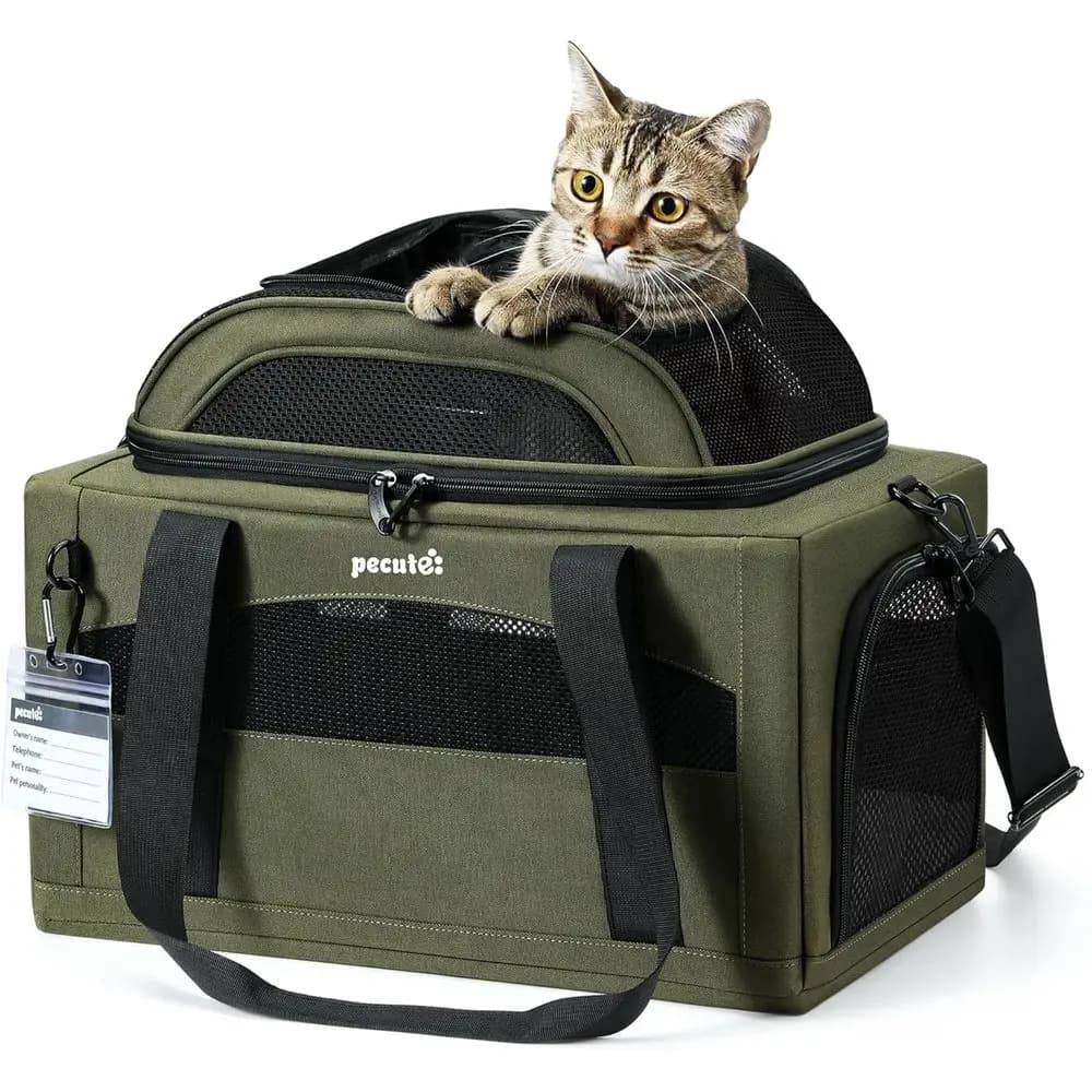 Pecute Trasportino per animali espandibile Trasportino per cani e gatti approvato dalla compagnia aerea, lato morbido traspirante con cerniere di bloccaggio, borsa da viaggio per animali domestici per S