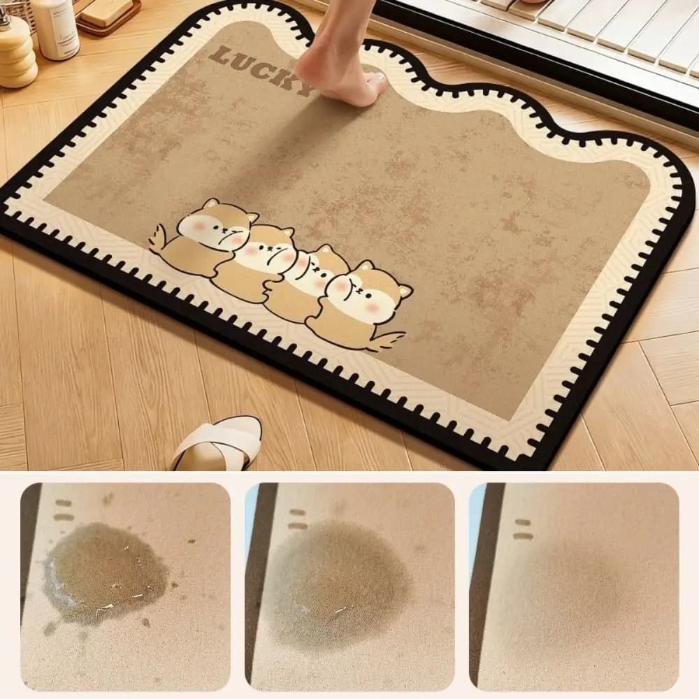 Tappetino da Bagno Decorativo 50*80cm in Terra Diatomacea Antiscivolo Assorbente, Tappeto per Porta con Animali Cartoon, Asciugatura Rapida, per Casa