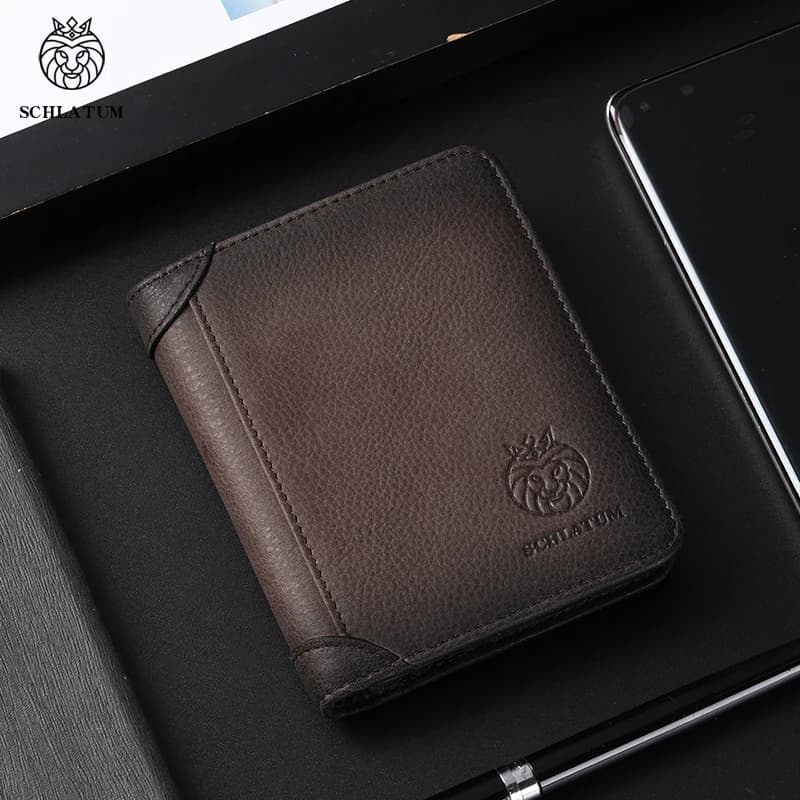 Portafoglio da uomo in vera pelle SCHLATUM, blocco RFID, bifold sottile, porta carte di credito