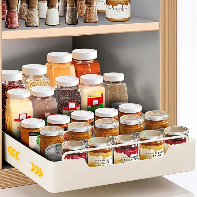 ALIM-Scatola portaoggetti da cucina estraibile, scaffale per armadietto, ripiani per dispensa con spezie, cestino per cassetti, installazione semplice, scivolo silenzioso