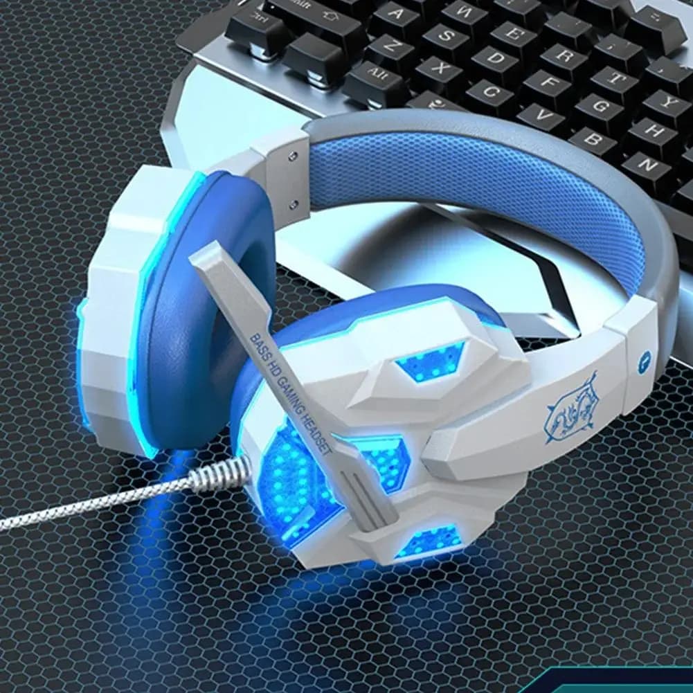 Cuffie da gioco con luce LED RGB con microfono a bassa latenza, cuffie da gioco cablate da 3,5 mm per computer, PS4, PS5, Xbox, auricolari stereo con bassi potenti