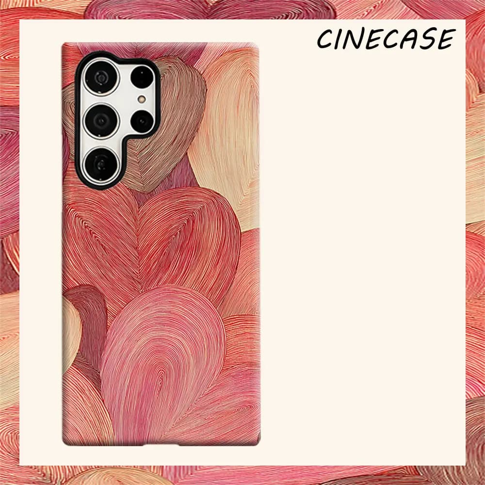 Line Heart Drawing Tile For Samsung Galaxy S26 S25 S24 A56 A36 Dual Layer Luxury Fashion Full Lens Protective Case