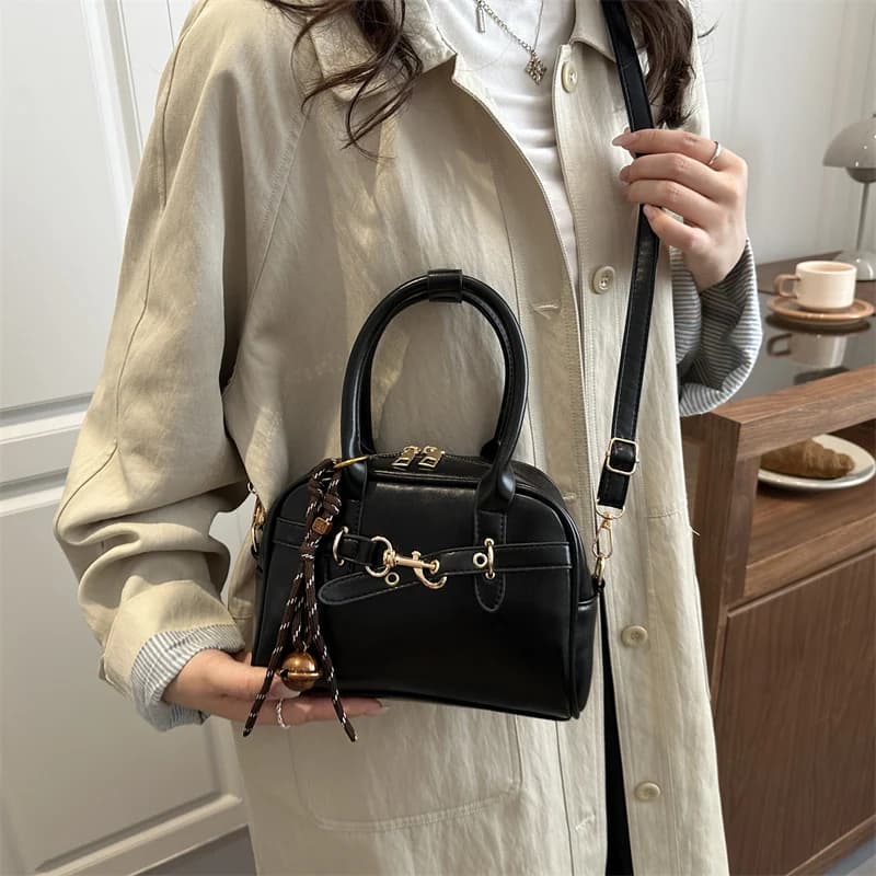 Retro Color Women's Handbag Fashionable Bowling Bag Multi-Functional Single Shoulder Slant Cross Bag for Autumn Winter