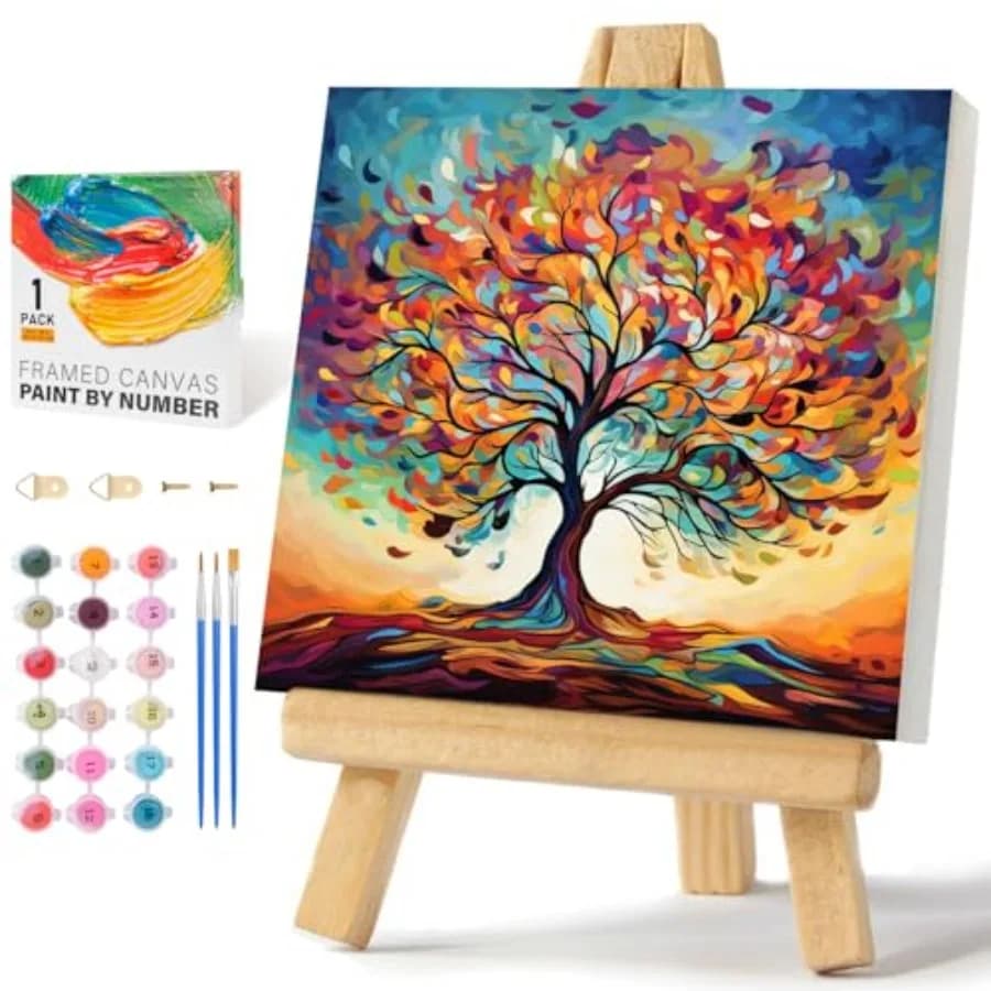 Framed Paint by Numbers Kit for Adults Beginners and Ages 8-12, Tree of Life Acrylic Easy Paint by Number with Frame, Watercolo