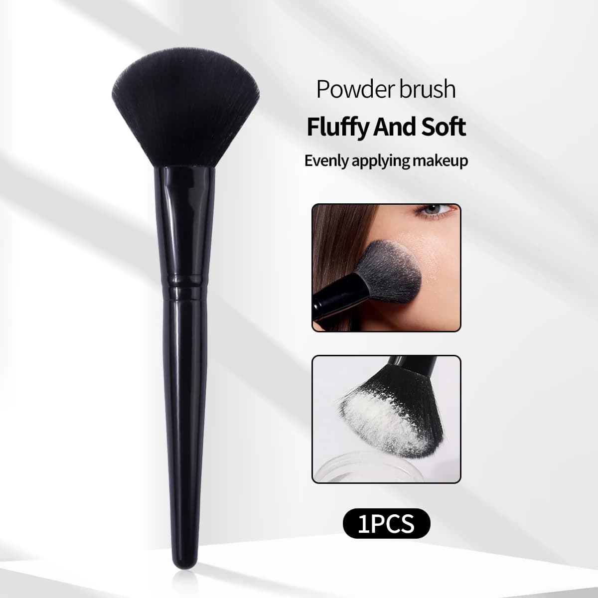 1 pz Pennello Grande Soffice per Cipria, Pennello Cosmetico Sintetico Morbido per Trucco Viso, Pennello per Cipria con Manico Nero, Pennello Morbido e Soffice per il Trucco