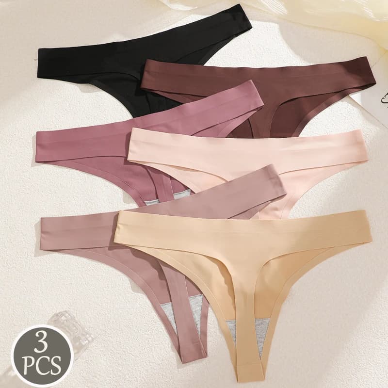 3Pcs/Set Women Summer Traceless Sexy Thong Underwear Solid Color Ice Silk Breathable Panties Seamless Female Sexy G-strings S-XL