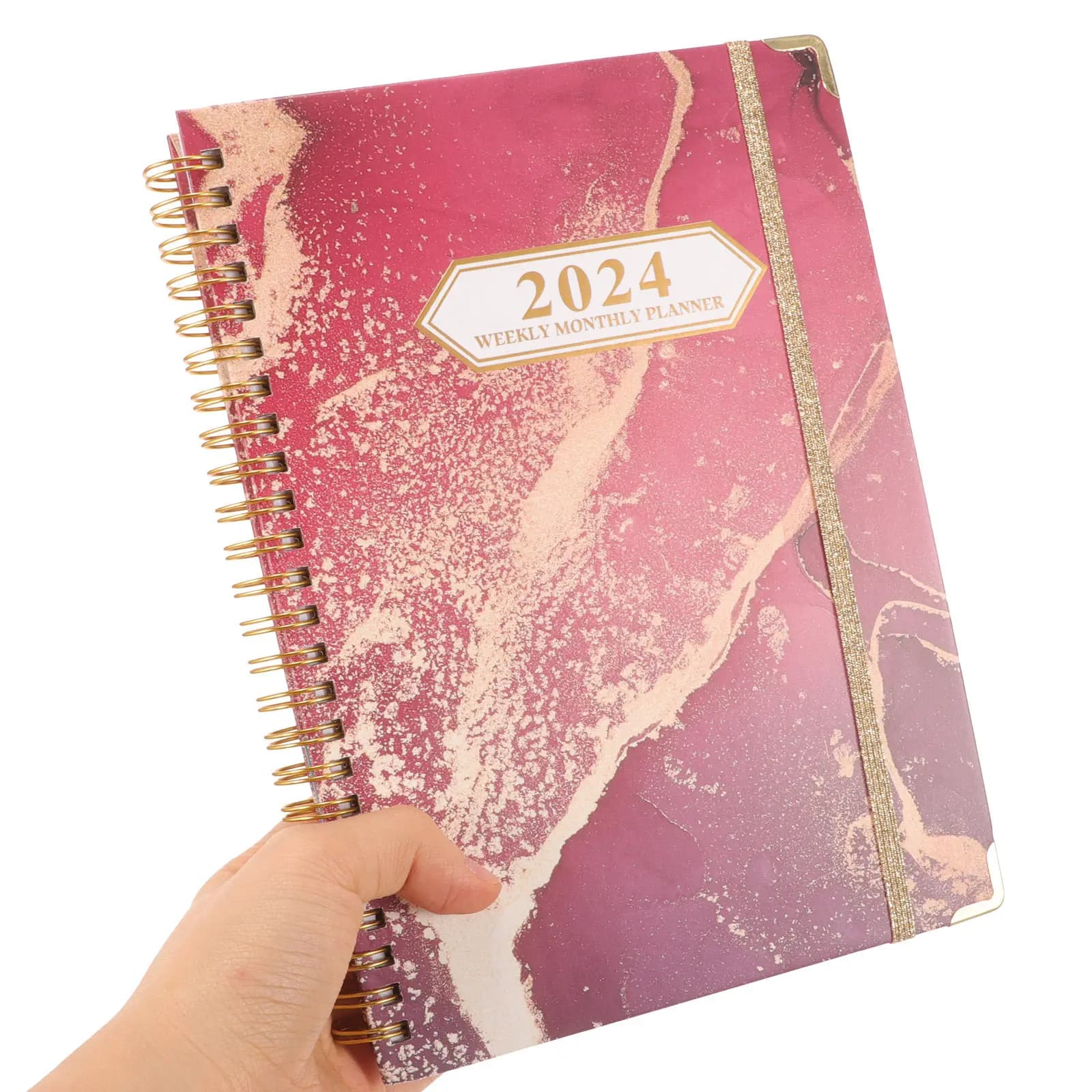 Agenda a Spirale 2024 con Layout in Inglese, Pianificatore Settimanale e Mensile, Tracker Fitness, Quaderno a Righe per Studenti