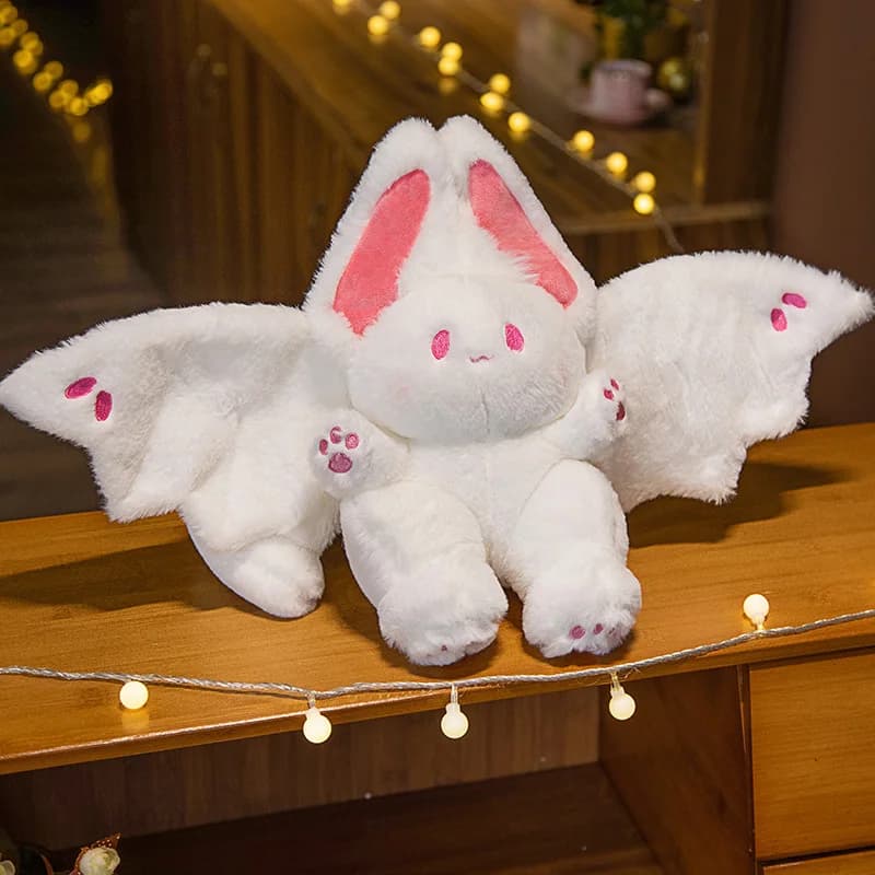 Volare coniglio bianco peluche pipistrello coniglio bambola peluche nuovo giocattolo unico farcito bambola animale del fumetto pipistrello coniglio regalo di compleanno per bambini