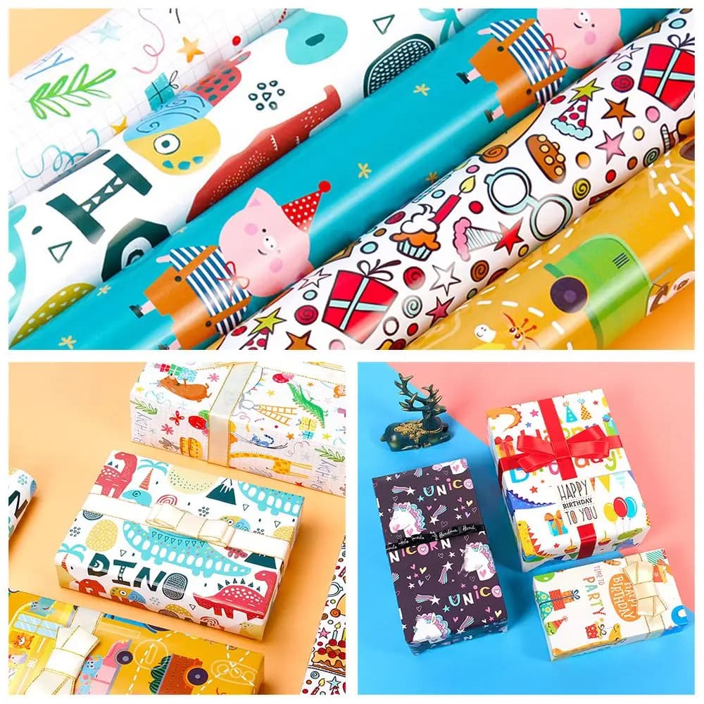Animal Colorful Planet Cartoon Happy Birthday Box Packaging Paper Gift Wrapper Gift Wrapper regalo di compleanno