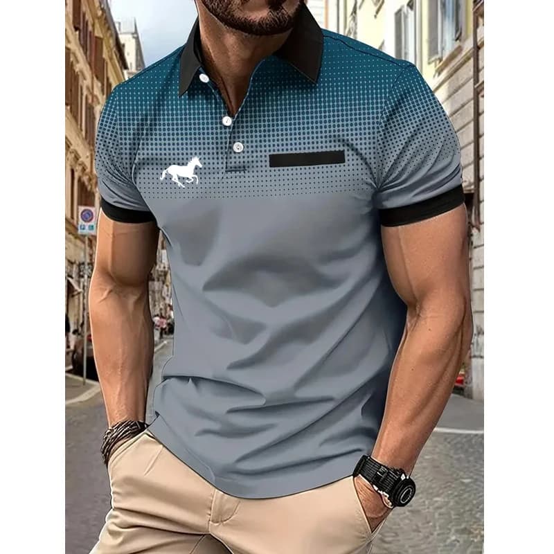 Polo da uomo estiva moda slim fit sportiva manica corta 100% poliestere Polo da golf sportiva casual con decorazione tascabile finta