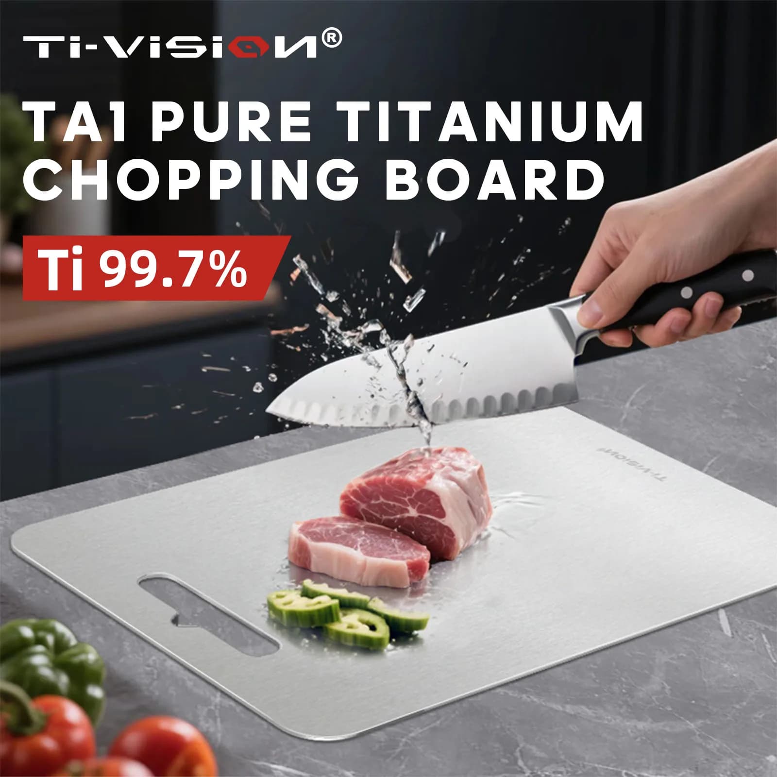 Tagliere TA1 in titanio puro | 99,7% Ti, biadesivo alimentare - Grado, antibatterico e facile da pulire, addensato e durevole