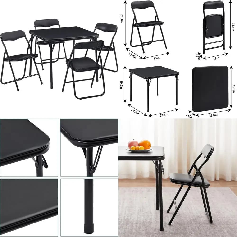 Set table and portable folding chairs for children from 5 pieces with soft cushions, classic black