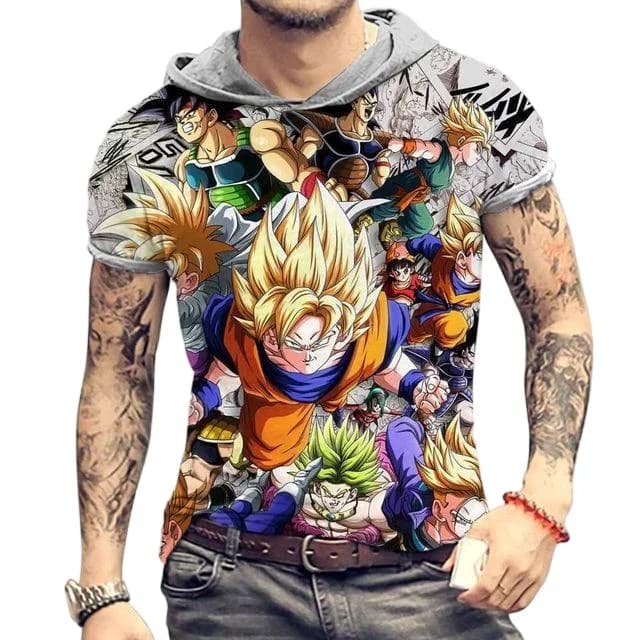 Men's GMY Clothes Dragon Ball Super Saiyan Hooded T-shirt Spring Summer Streetwear