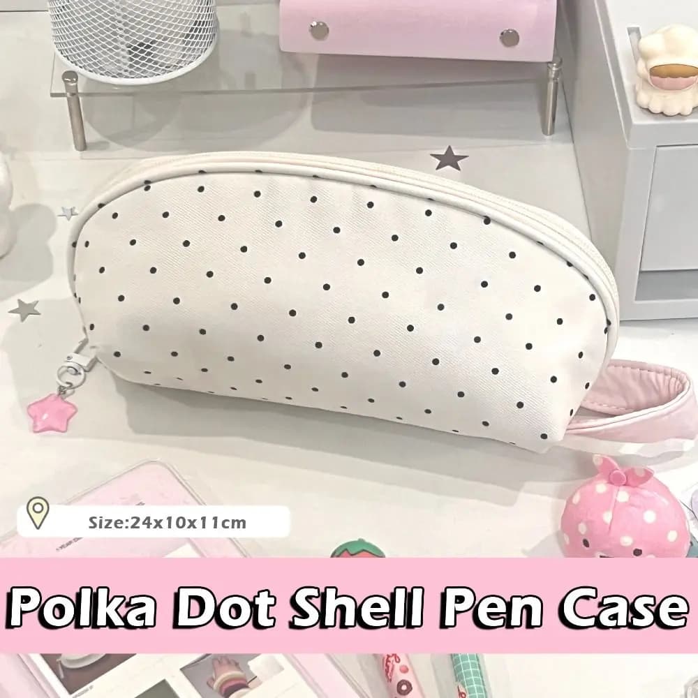 Korean Polka Dot Pencil Case Shell Shape Multi-functional Stationery Storage Bag Large-capacity Stationery Pouch School Supplies