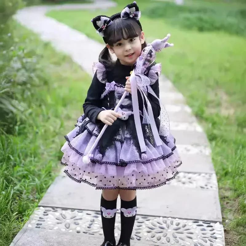 Hot Kawaii Autumn Girl Kuromi Lolita Sling Halloween Cos Fluffy Princess Dressx;8's,6;