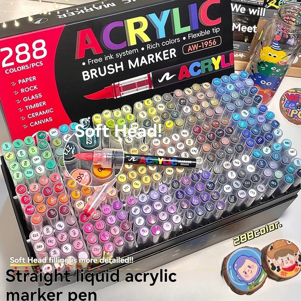 12-288 colori pennarello per vernice acrilica pennarello punta pennello vernice sistema di controllo automatico dell'inchiostro pennarello per pittura su roccia legno regalo di Natale