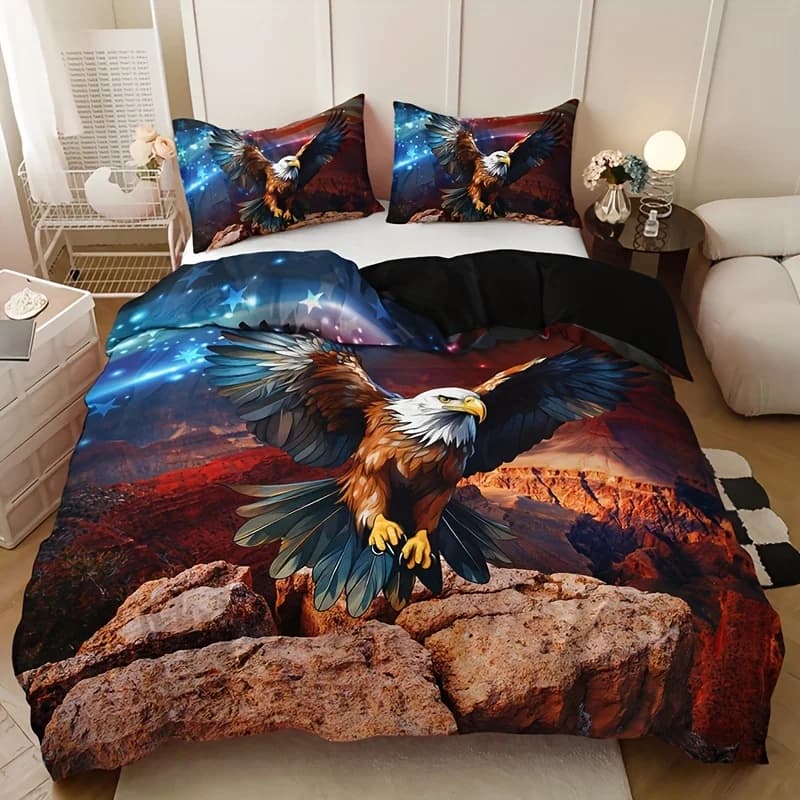 Set di Biancheria da Letto Aquila Maestosa 3 Pezzi - Copripiumino Stampato in HD Vivace con 2 Federe, Comfort Traspirante in Poliestere per Tutte le Stagioni
