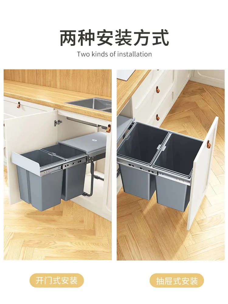 Pattumiera da cucina incorporata, armadietto per rifiuti alimentari, doppio secchio per uso domestico con coperchio, cestino per la pulizia nascosta