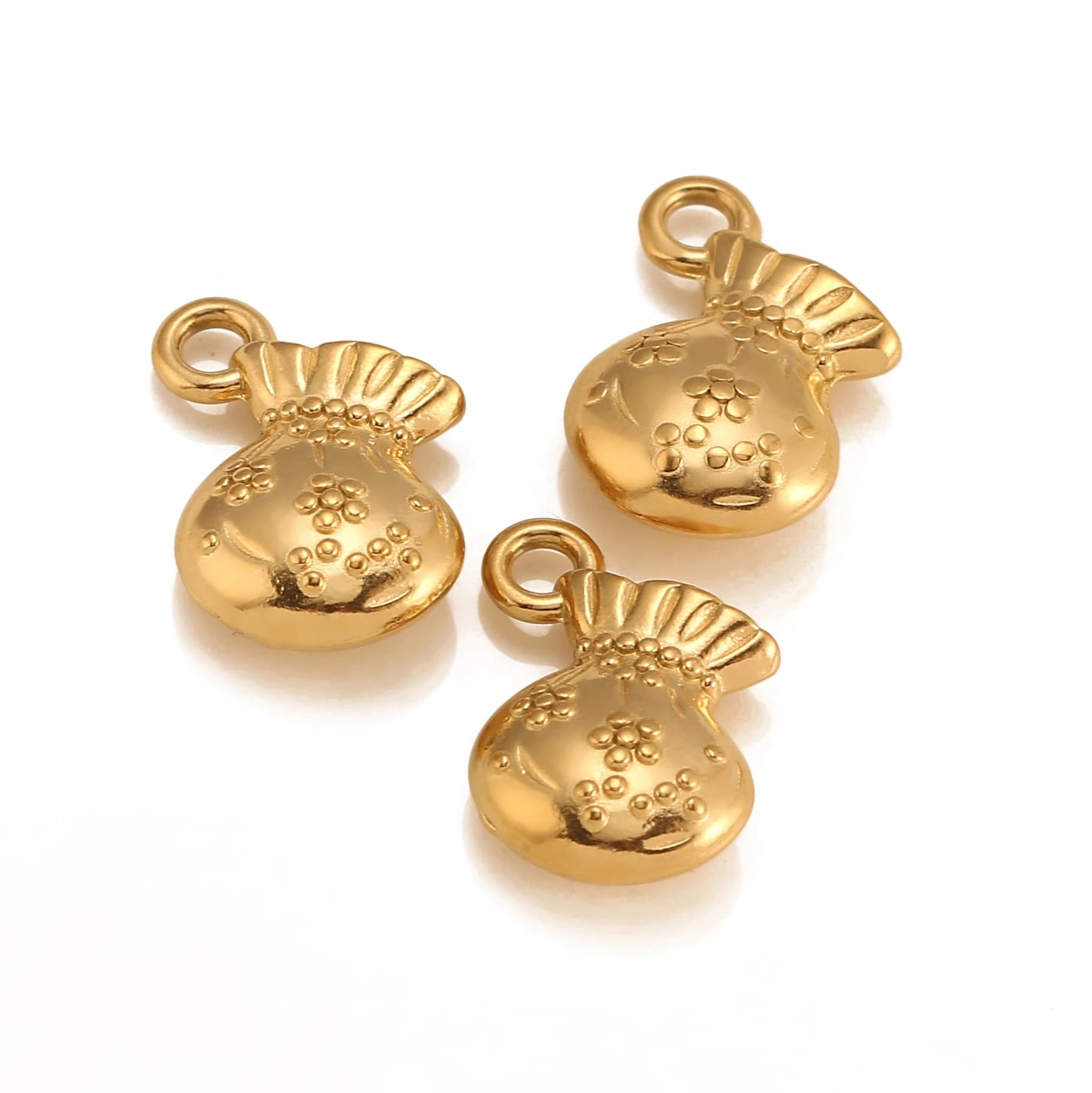 3pcs Stainless Steel Gold Color Charms Wallet Dollar Purse Money Purse Pendants Jewelry Making DIY Handmade Craft Gift Keyring