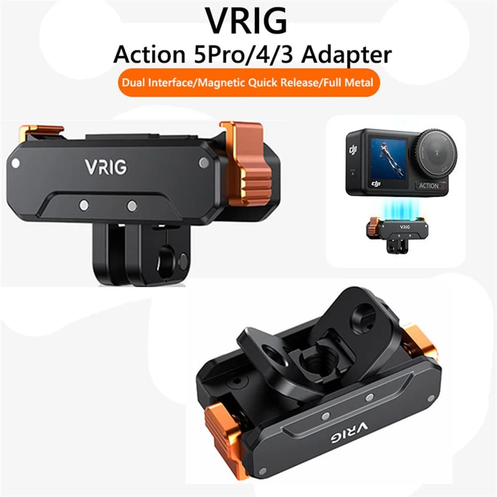 VRlG Quick Release Magnetic Adapter for DJl Action 5 Pro/4/3 Base W 1/4"'screw Gopro Expansion Support