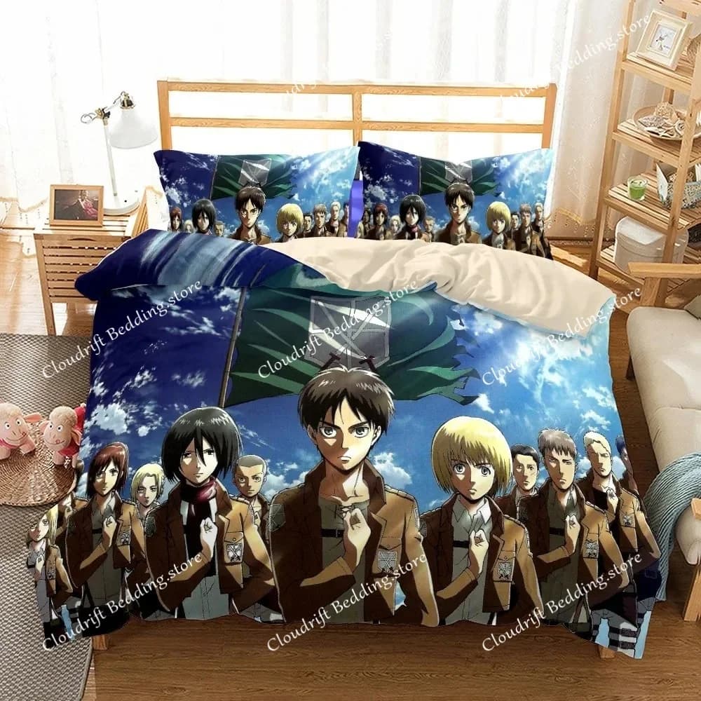 Set di biancheria da letto Anime Attack On Titan, copripiumino Kawaii Loli Boy con stampa 3D, copripiumino con stampa 3D di cartoni animati giapponesi, federa, senza lenzuola