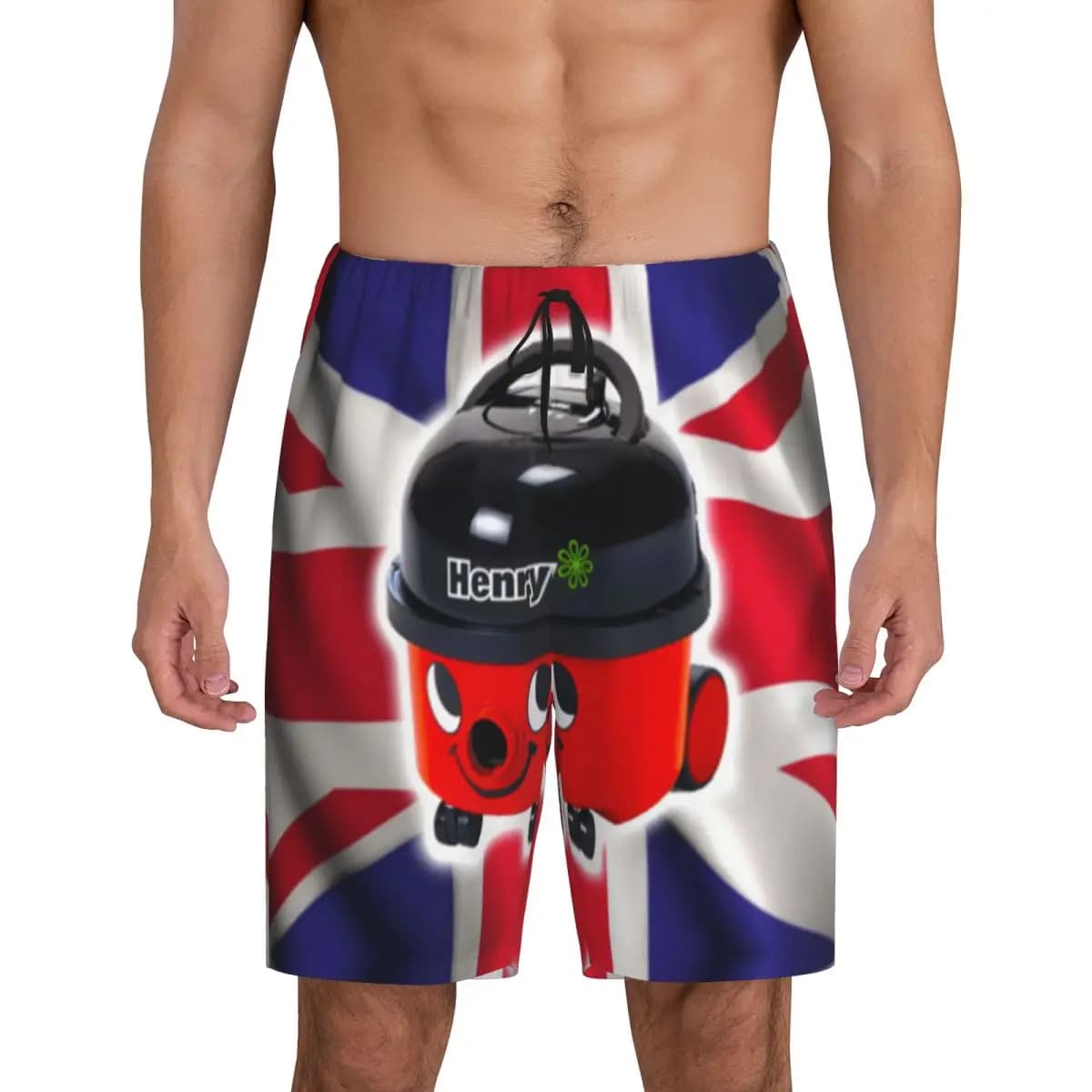 Pantaloncini da Pigiama Personalizzati Henry Hoover con Bandiera Britannica, Abbigliamento da Notte per Uomo, Pantaloncini Comodi per Dormire