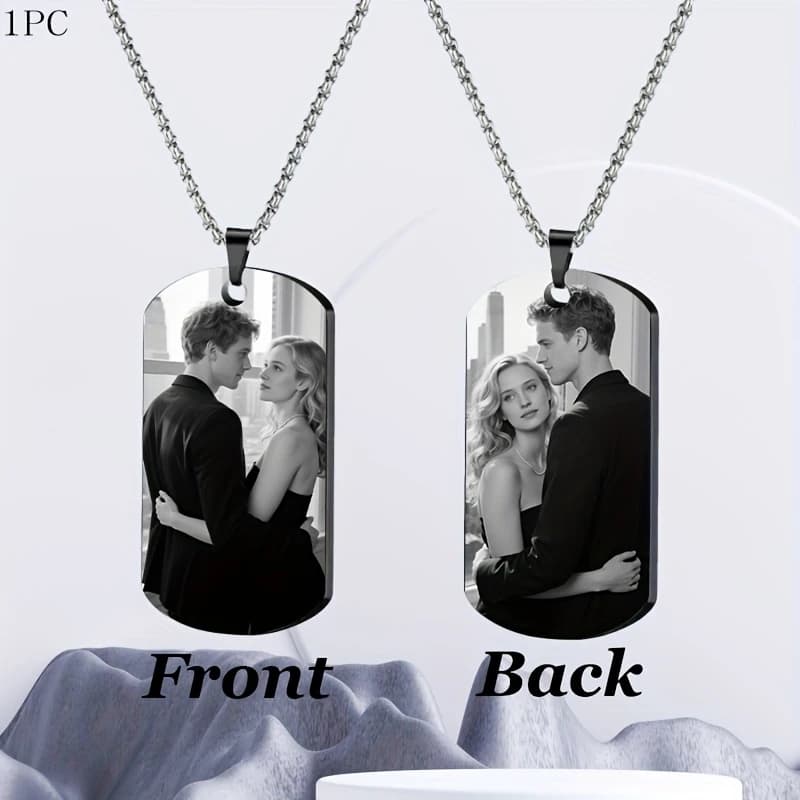 Custom Couple Necklace, Personalized Photo/Text Engraving on Both Sides with Laser Craftsmanship - Durable Design for Lovers