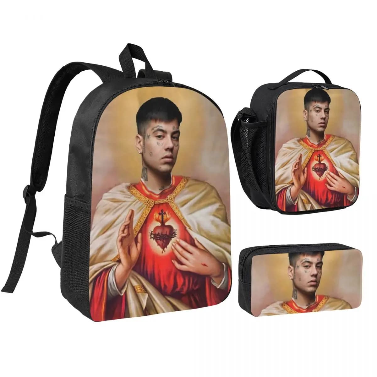 Zaino Musicale Duki Rapper Rockstar per Ragazzi e Ragazze, Borsa Scuola, Borse a Tracolla, Set 3 Pezzi con Borsa Termica per Pranzo e Astuccio