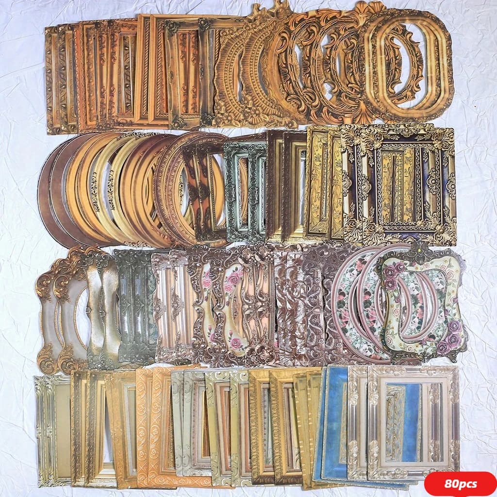 Journamm 80pcs Frame Paper Sticker Pack Vintage Sticker Decor Sticker Junk Journal Supplies DIY Scrapbooking Planner Collage