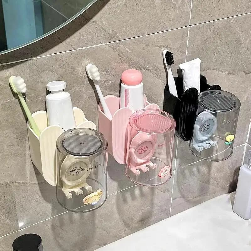 1pcs Wall Mounted Toothbrush Holder With Cup Household Bathroom Toothbrush Toothpaste Organizer Storage Rack