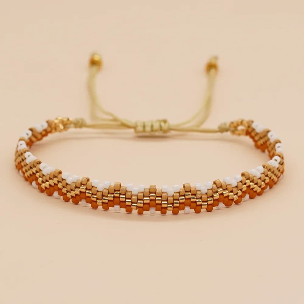 Bracciale con perline Freccia Boemia Arcobaleno Lavorato a mano Colore sfumato Occhio del diavolo Design Fiori Bracciale con perline di riso regolabile
