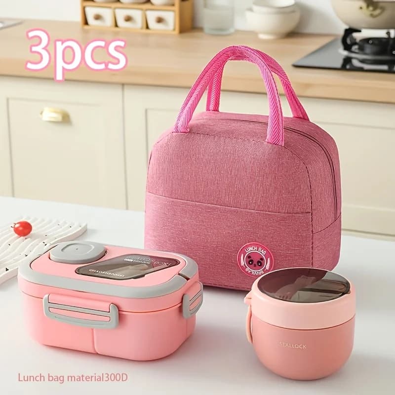 Set da pranzo portatile da 3 pezzi, con borsa termica, bento box e tazza da colazione, contenitori per stoviglie da viaggio, contenitori per snack e pasti