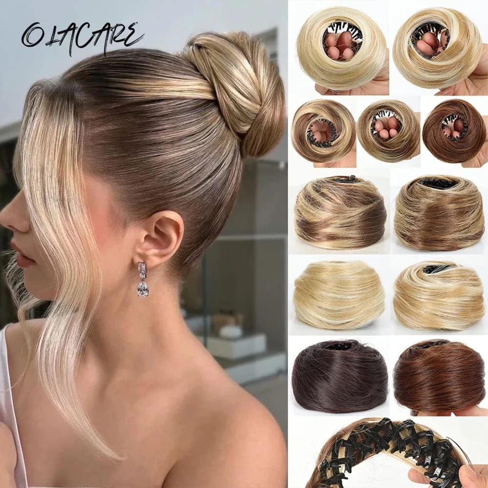 Synthetic Mini Claw Clip in Messy Hair Bun Donut Updo Hairpieces for Women Girls Curly Chignon Bird's Nest Shaped Retractable