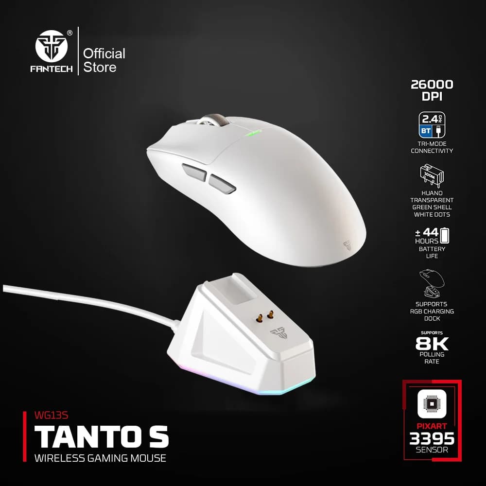 FANTECH TANTO S WG13S Wireless Play Mouse PixArt PAW3395 Mouse 8K Hz 26000 DPI Magnetic Rechargeable Macro dock for players