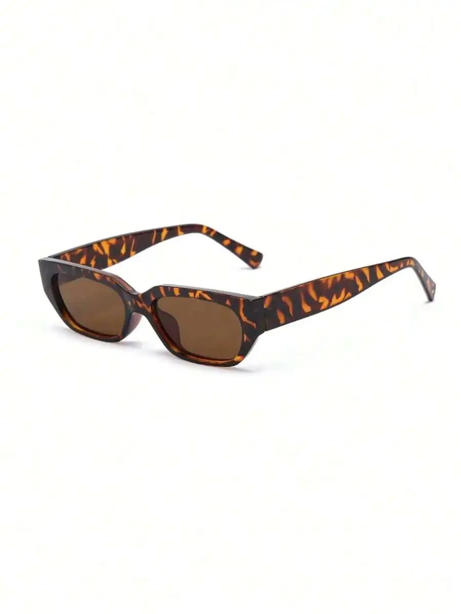 1PC Rectangular Fashion Glasses, Fashionable Square Leopard Print Men's And Women's Glasses, Suitable For Wearing On Summer