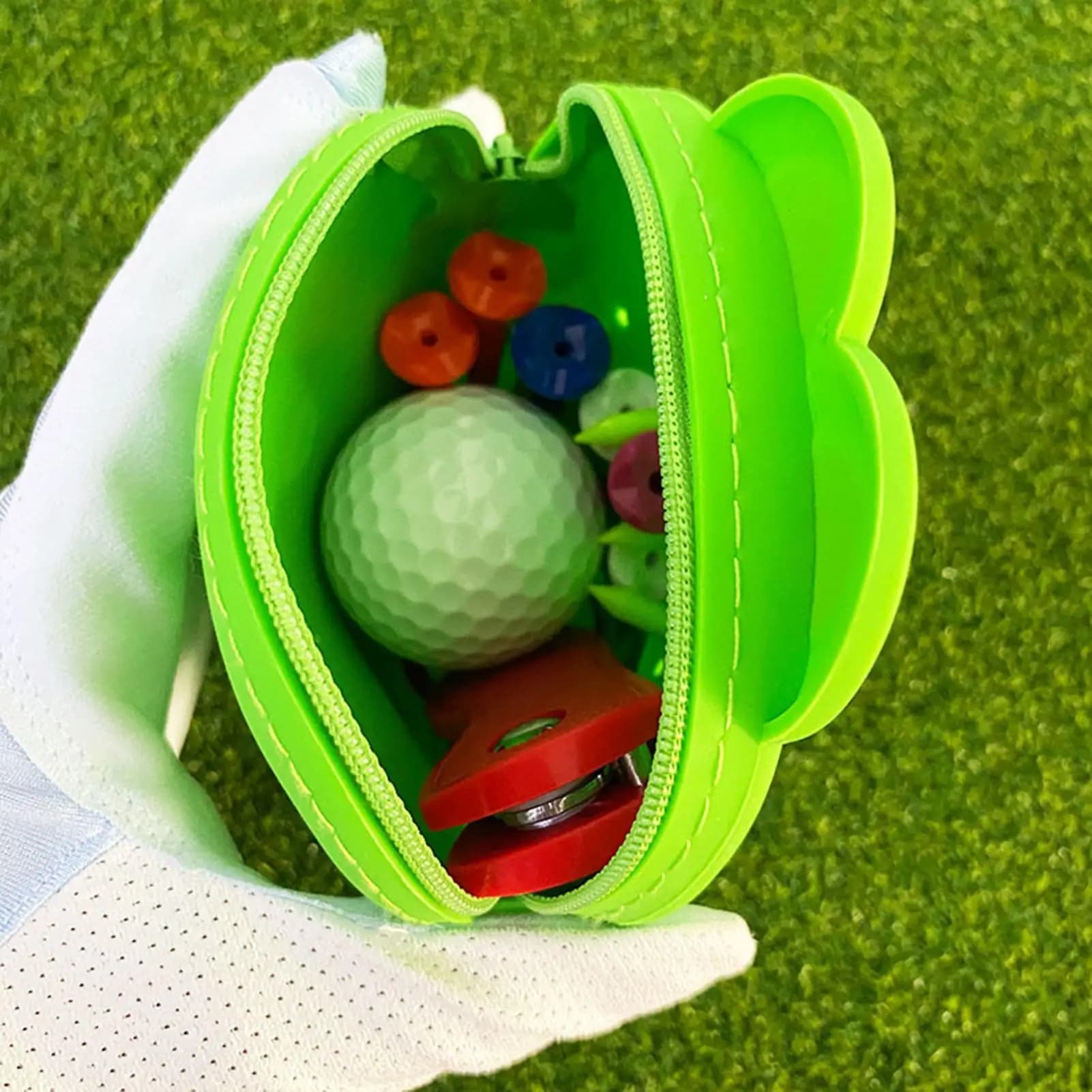 Borsa per tee da golf Custodia per tee per palline da golf rana Custodia per organizer carina Portaoggetti per palline per pratica di allenamento per golfisti da donna