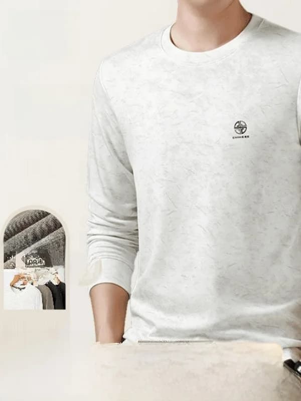 Pierre Cardin Men's Silk Long Sleeve Hoodie round Neck Pullover T-Shirt Business Casual Loose Fit Autumn New Style Base Shirt