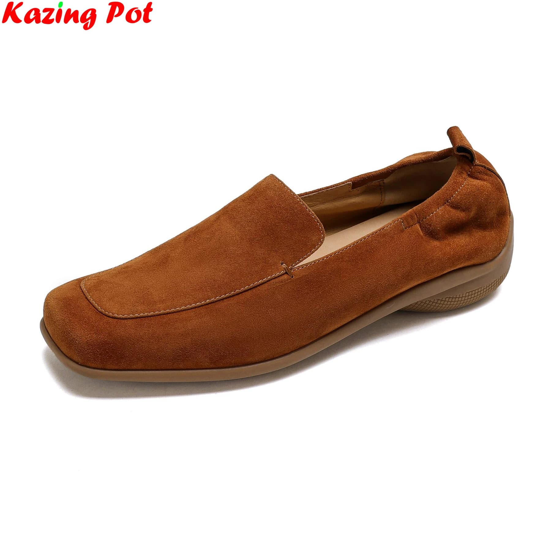 Mocassini da donna in camoscio con punta quadrata, tacco medio, per primavera autunno, eleganti e comodi, slip-on, casual, per occasioni speciali