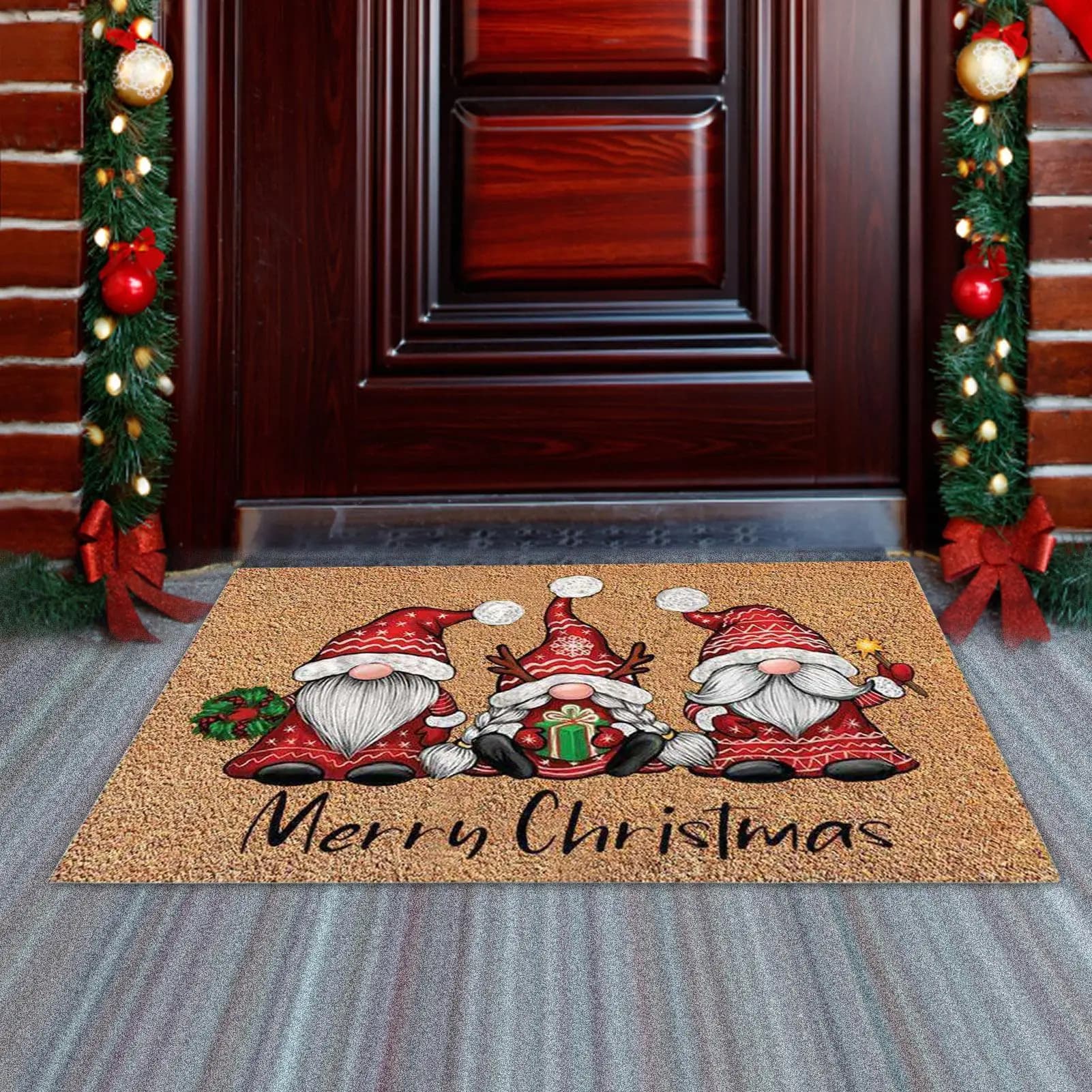 40x60 cm Gnomo Zerbino Outdoor Christmas Gnomi Entrance Mats Decor Anti-slip Holiday Portico Decor for Entrance Kitchen Bathroom