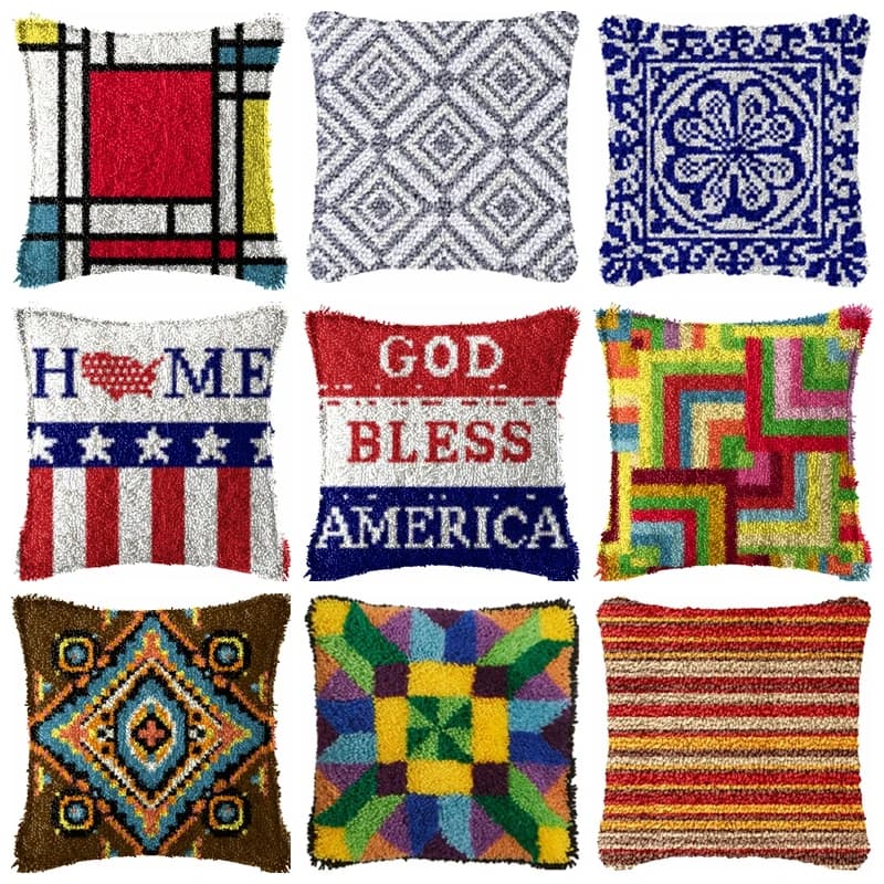 Retro Embroidery Latch Hook Pillow Smyrna Package Hooks Hand Knitted Embroidered Carpet Pillow Latch Hook Kits Cross Stitch Kit
