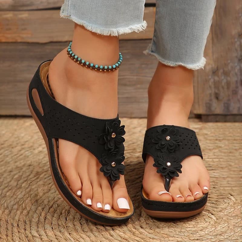Infradito da donna per esterni, nuovo stile estivo con perline massaggianti, zeppa alla moda casual, scarpe da spiaggia con suola spessa