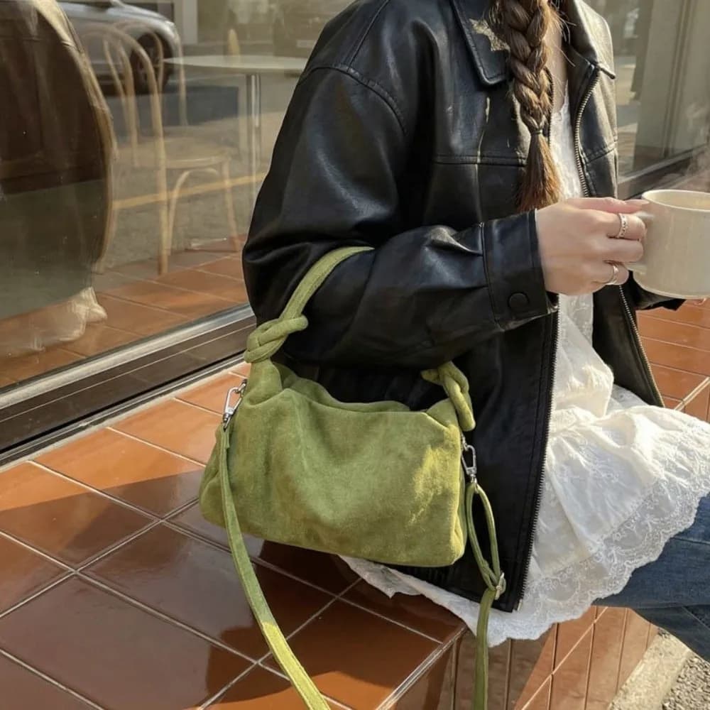 Retro Style Suede Leather Crossbody Bag Wrinkle Texture Soft Handle Fashion Handbag Magnetic Closure Commuting Bag for Women