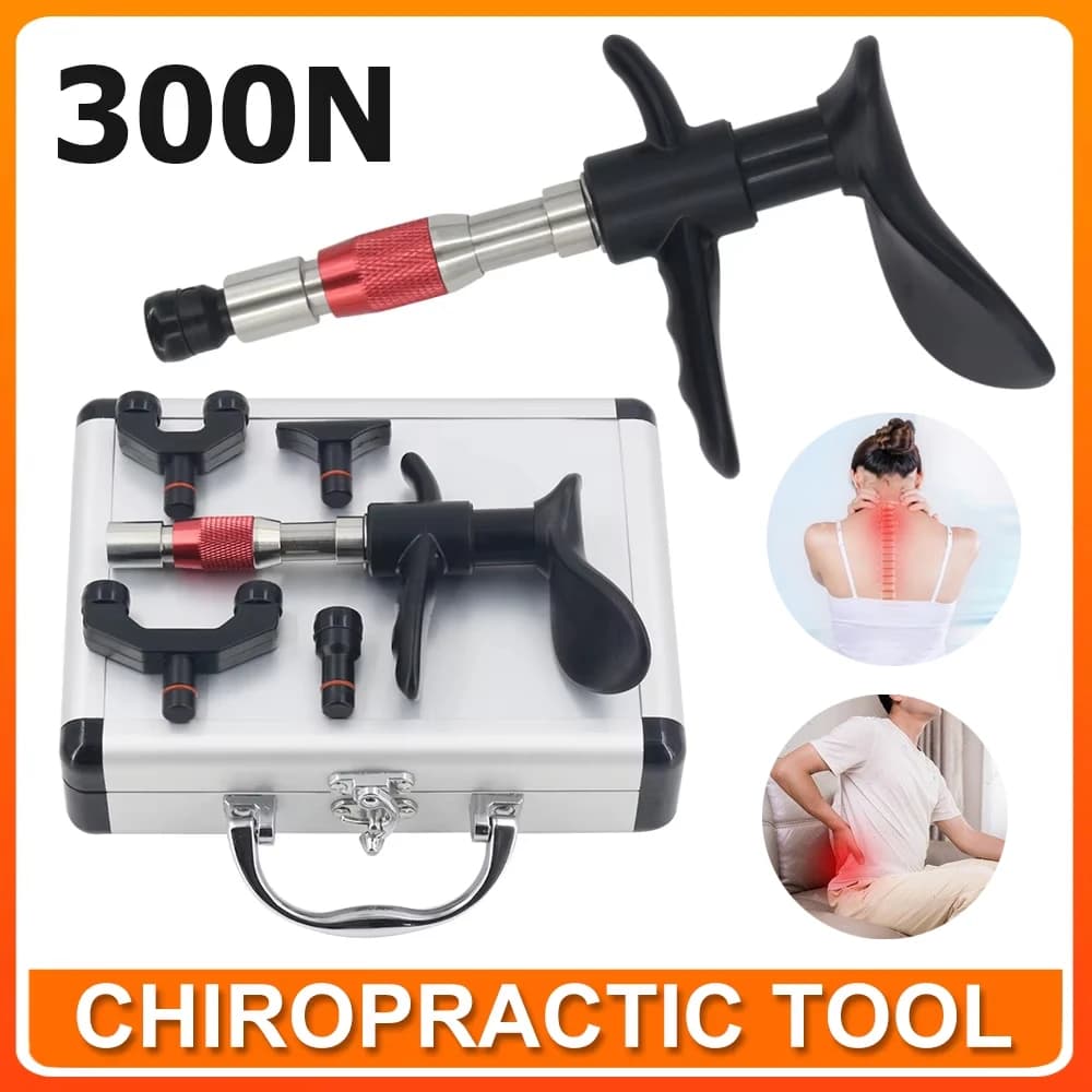 New Hand Massage Gun with Four Heads, Chiropractic Adjustment Tools, Back Massage, Spinal Therapy, Impulse Bone Corrector