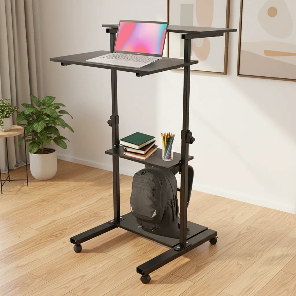 Scrivania mobile a 4 livelli, postazione di lavoro in piedi, carrello da scrivania con 4 ruote, altezza regolabile fino a 1,4 m per l'home office