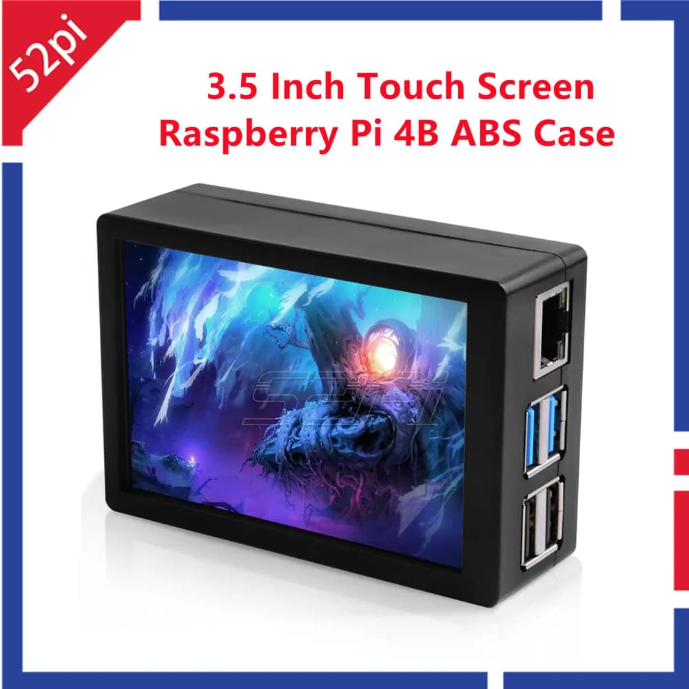 52Pi Raspberry Pi 4B 480*320 Kit TouchScreen resistivo da 3.5 pollici TFT LCD 50FPS Display 125MHz con dissipatori di calore della ventola di raffreddamento della custodia in ABS